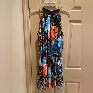 Thalia Sodi Multicolor Floral and Leopard Dress, Size Large, New with Tags
